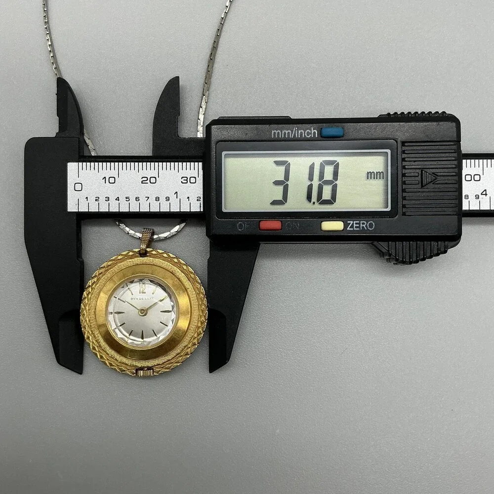 Vintage BYN DE LUXE Pendant Necklace Watch Women 32mm Silver Dial Gold Tone